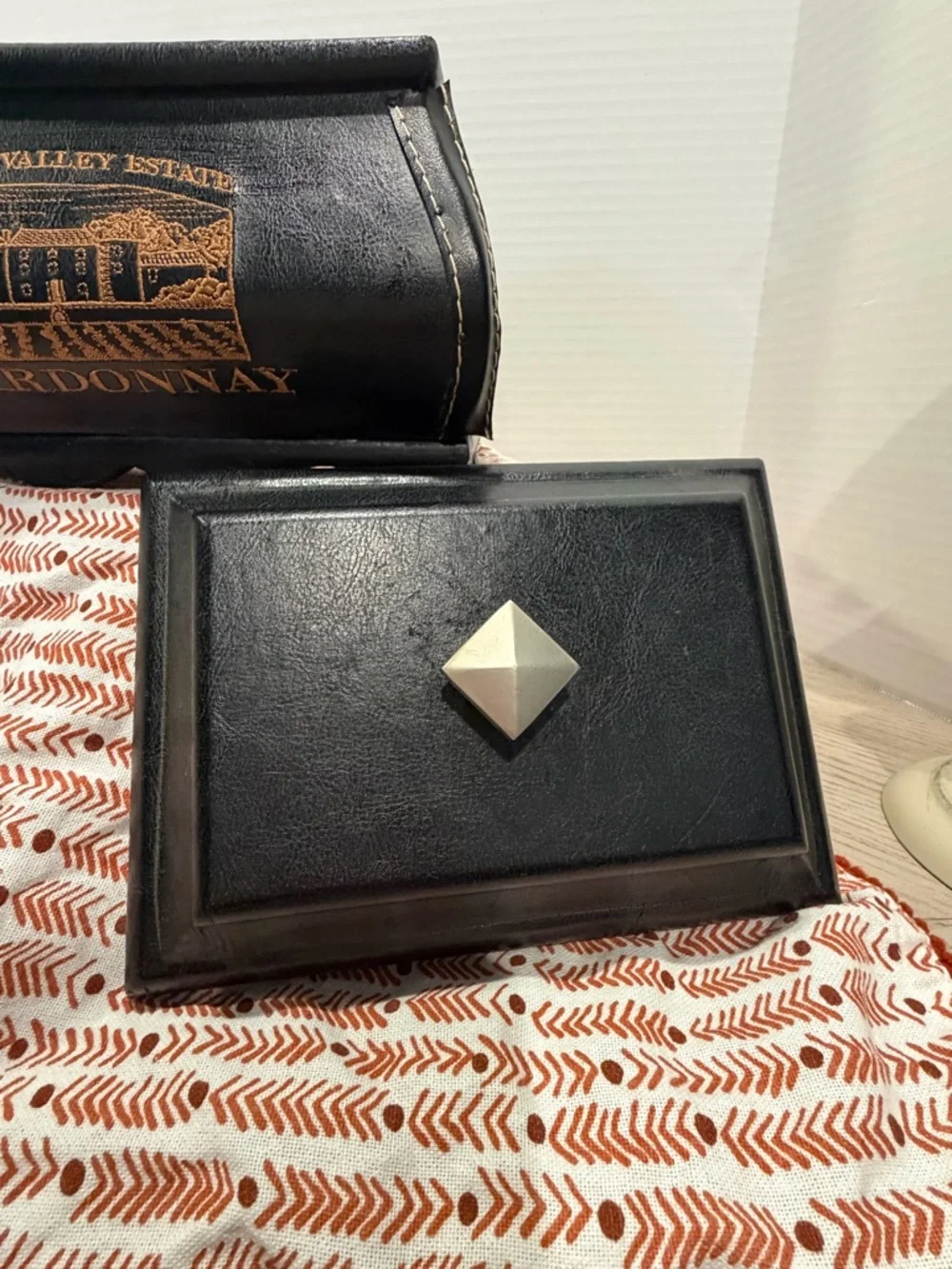 Sonoma Valley Estate Black Leather Decorative Box with Gold Print